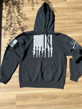 Grunt Style Hoodie Size Small Unisex Black Rifle Flag